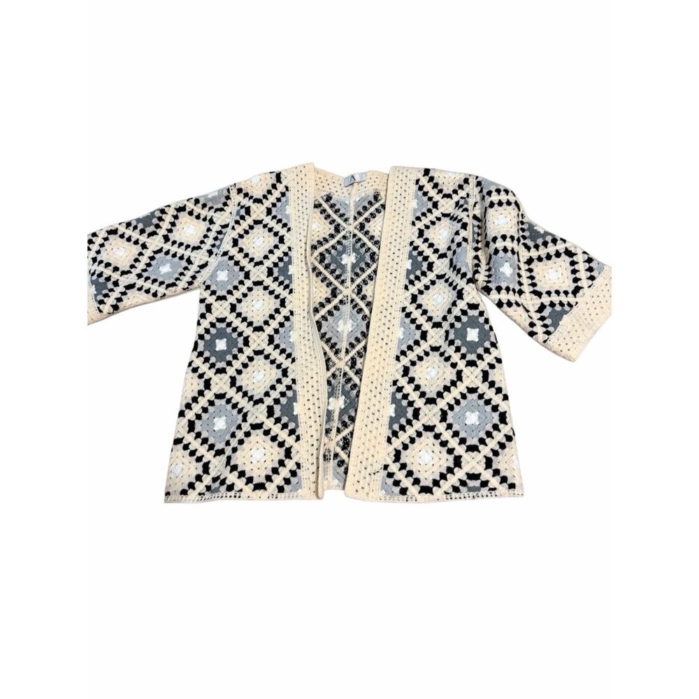 AZ Women's Size Small Granny Square Crochet Cardigan Sweater White